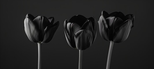 Black tulips on a black background. generative ai