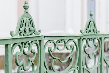 Decoration design elements of an outdoor vintage green forged railings
