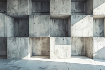 Abstract empty concrete interior with decoration cubes on the wall. - obrazy, fototapety, plakaty