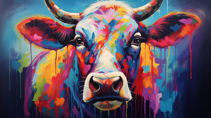 Colorful painting of a cow