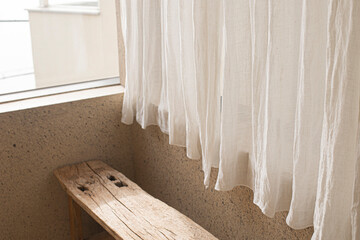 White cotton curtain for texture and beige walls
