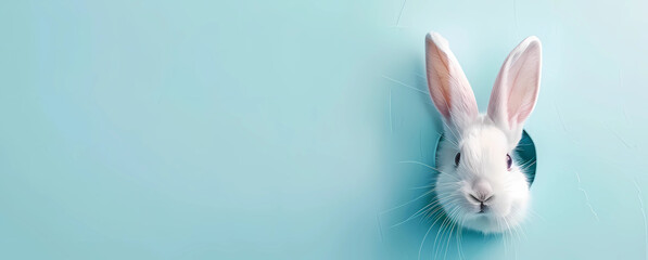 A white rabbit with ears sticking out of a hole