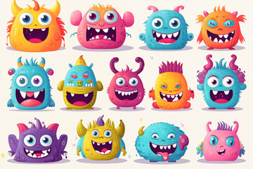 Obraz premium Set of cute small monsters