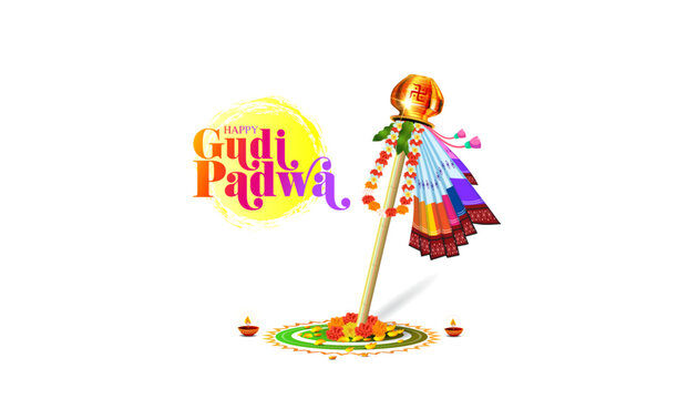 Vector illustration of Gudi Padwa or ugadi festival elements. Indian hindu New Year holiday background.