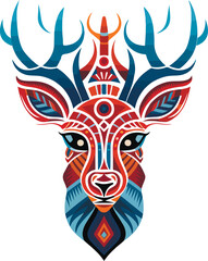 Fototapeta na wymiar Vector ornamental decorative ancient deer, head illustration. Abstract historical mythology rain deer logo. Good for print or tattoo