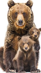 Male bear and cub portrait with text space, object on right side for balanced composition