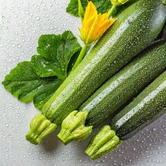 young zucchini fruits on a white background