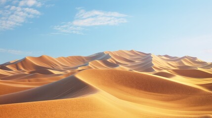 A group of sand dunes stands tall under a clear blue sky in this scenic landscape. The rippling texture of the dunes contrasts with the vast expanse of the sky above. - obrazy, fototapety, plakaty