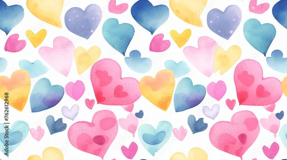 Poster generative ai simple aquarelle hearts pattern