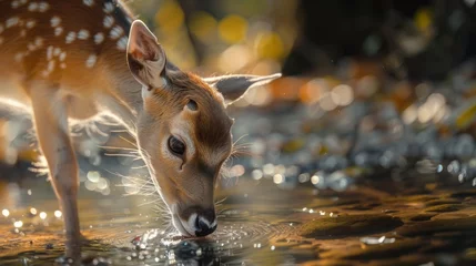 Foto op Canvas A deer drinks water image © Creation