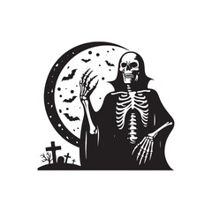 Bony Figures: Vector Skeleton Silhouettes Evoking Spooky Vibes and Halloween Eleganc. Skeleton black illustration.
