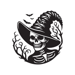 Bony Figures: Vector Skeleton Silhouettes Evoking Spooky Vibes and Halloween Eleganc. Skeleton black illustration.