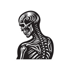 Bony Figures: Vector Skeleton Silhouettes Evoking Spooky Vibes and Halloween Eleganc. Skeleton black illustration. - obrazy, fototapety, plakaty