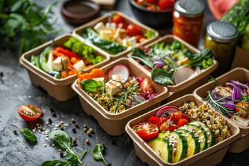 Healthy lunch in boxes. Zero waste concept.