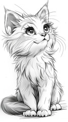 Obraz premium Coloring page, black and white children's page of an adorable cat