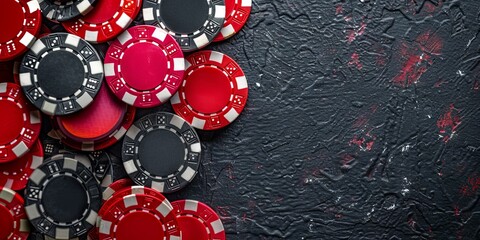 Gaming chips in a casino on the table. Concept: feeling of risk and high stakes of gambling,
gambling addiction, gambling addiction and support - obrazy, fototapety, plakaty