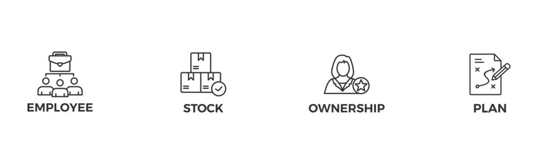 Esop banner web icon glyph silhouette for employee stock ownership plan with icon of management, bank, graph, fund, investment and statistics