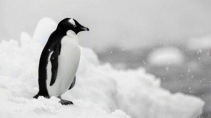 Embrace Antarctic Beauty: Charming Penguin Poses on Snowy Terrain, Whimsical Touch Amidst Serene Antarctic Landscape, Visually Stunning Contrast of Black and White Plumage
