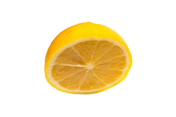 Lemon ripe slice isolated on white. Top view.