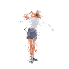Golf player, female golfer. Isolated low poly vector illustration of woman playing golf, geometric drawing - obrazy, fototapety, plakaty
