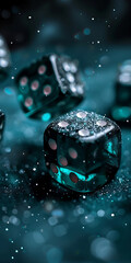 green dice waiting for a successful throw.
Concept: online and offline casinos, symbol of luck and risk dependence, adrenaline of gaming experience