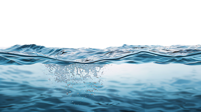 Clean drinking water cross sectional view with air bubbles on an isolated background