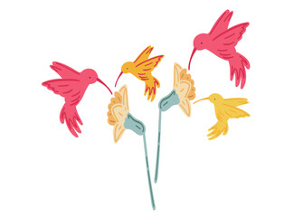 Flat design set with flowers and hummingbird © DigitalartDaria