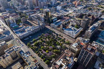 Fototapeta na wymiar Aerial view of the Church of San Vicente de Ferrer de Los Dominicos in Santiago de Chile and magnificent City