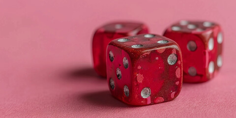 red dice waiting for a successful throw.
Concept: online and offline casinos, symbol of luck and risk dependence, adrenaline of gaming experience