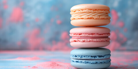 Macaroon on a light background in pastel colors, copy space