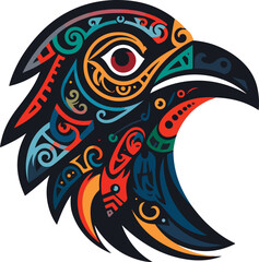 Vector ornamental ancient raven, crow illustration. Abstract historical mythology bird head logo. Good for print or tattoo
