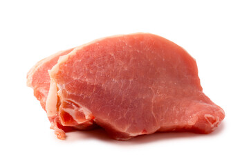 Raw pork pieces isolated on a white background.