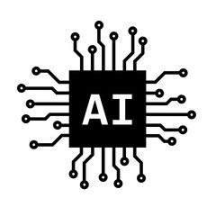 Artificial intelligence - computer chip and processor with AI text. Modern cybernetic information technology. Vector illustration isolated on white.