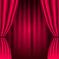 Teathre stage template with red heavy curtain and spotlight