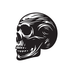 Grim Icons: Vector Skull Silhouettes Conjuring Mystery, Danger, and Intrigue in Minimalist Design, Skull black illustration