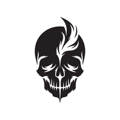 Grim Icons: Vector Skull Silhouettes Conjuring Mystery, Danger, and Intrigue in Minimalist Design, Skull black illustration