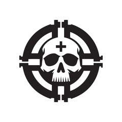 Obraz premium Grim Icons: Vector Skull Silhouettes Conjuring Mystery, Danger, and Intrigue in Minimalist Design, Skull black illustration