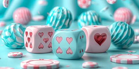 pink dice waiting for a successful throw.
Concept: online and offline casinos, symbol of luck and risk dependence, adrenaline of gaming experience
