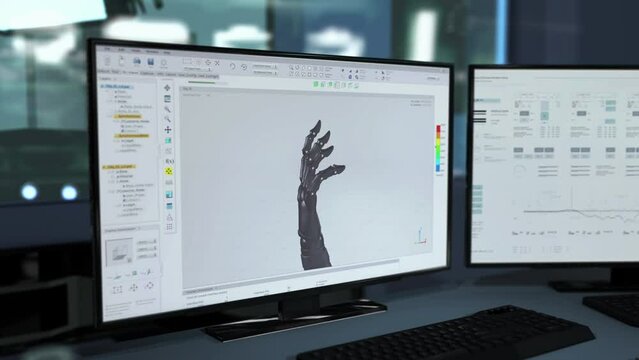 Desktop. Using Advanced Software To Connect Components Of Innovative Robotic Arm. Assembling Innovative Robotic Arm In 3d Modeling Software. Software For Innovative Robotic Arm Fabrication