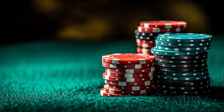 Gaming chips in a casino on the table. Concept: feeling of risk and high stakes of gambling,
gambling addiction, gambling addiction and support