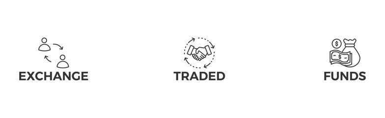 ETF banner web icon glyph silhouette Exchange Traded Funds Stock Market Investment with icon of money, cash flow, trading, transaction, bank, accounting, and growth