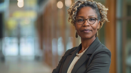 A portrait of a confident black businesswoman mature