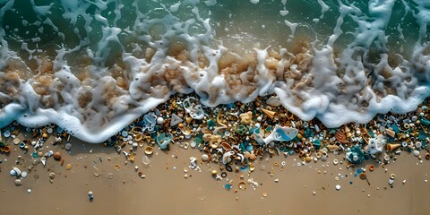 Fototapeta na wymiar Visual Representation of the Environmental and Beach Impact of Microplastics. Concept Microplastic Pollution, Environmental Impact, Beach Cleanup, Visual Representation