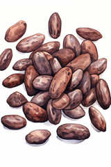 cocoa beans, watercolour style, white background сreated with Generative Ai