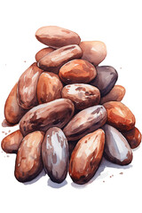 cocoa beans, watercolour style, white background сreated with Generative Ai