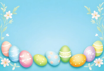 Fototapeta na wymiar a blue background with easter eggs on it