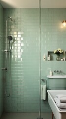 Generative AI Subdued Mint Green Shower Cabin
