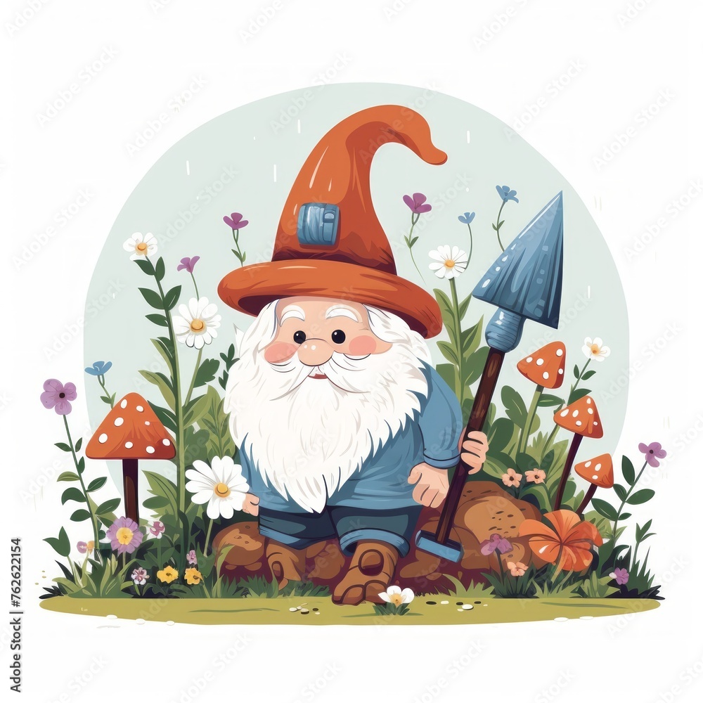 Poster generative ai a sweet gnome-like creature cultivating a miniature garden with tiny tools.