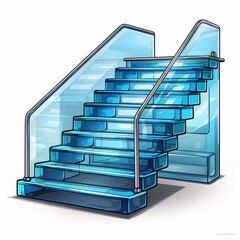 a blue glass staircase with handrails