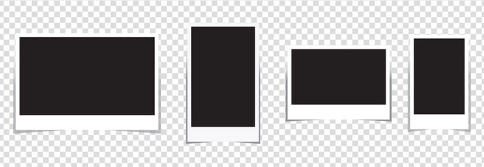 Photo polaroid Collection. Realistic old photo frame isolated on transparent background, blank for your trendy photo, Instant film layout. Photo frame template.